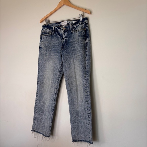 Frame Denim Denim - Frame‎ Le Nouveau Straight Leg Acid Wash Denim Jeans Raw Hem 1980s Size 30